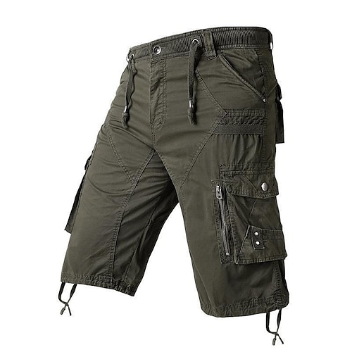 

Men's Cargo Shorts Elastic Waist Multi Pocket Multiple Pockets Solid Color Comfort Breathable Knee Length Casual Daily Streetwear 100% Cotton Basic Sports Green Black