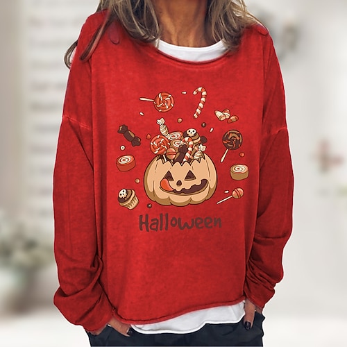

Women's Pullover Graphic Patterned Halloween Print Halloween Casual Hot Stamping Basic Essential Casual Hoodies Sweatshirts Black Khaki Light Grey