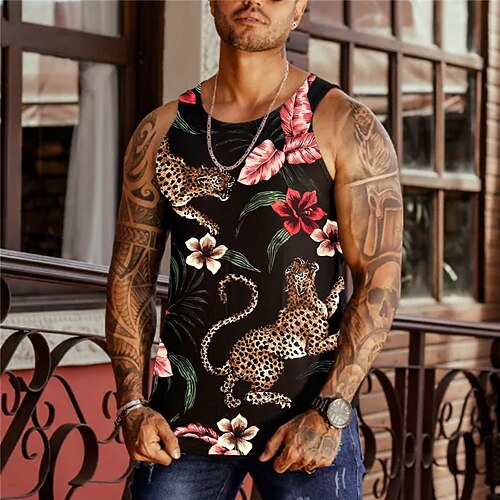 

Men's Tank Top Vest 3D Print Graphic Prints Letter Animal Crew Neck Daily Sports Print Sleeveless Tops Designer Fashion Classic Comfortable Black / Summer