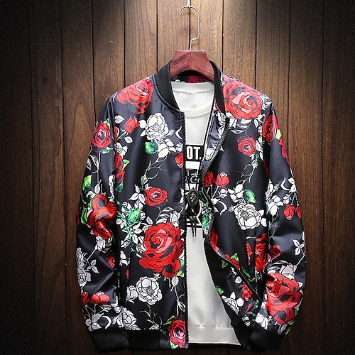 

Men's Jacket Windproof Street Zipper Graphic Flower 3D Printed Graphic Stand Collar Streetwear Jacket Outerwear Long Sleeve Pocket Winter