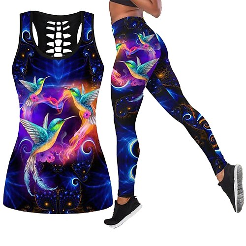 

hot sale bird 3d digital print cutout female vest sexy vest girl fashion yoga vest set