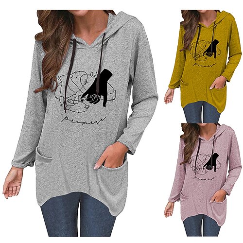

Women's Hoodie Pullover Galaxy Pocket Cat Ear Print Casual Sports Hot Stamping Casual Streetwear Hoodies Sweatshirts Green Blue Gray