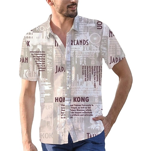 

Men's Shirt 3D Print Letter Turndown Street Casual Button-Down Print Short Sleeves Tops Casual Fashion Breathable Khaki / Summer / Spring / Summer