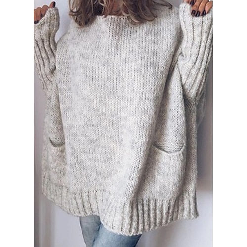 

Women's Pullover Sweater Jumper Ribbed Crochet Knit Tunic Knitted Pure Color Crew Neck Stylish Elegant Daily Holiday Drop Shoulder Fall Winter Gray S M L / Long Sleeve / Casual / Regular Fit
