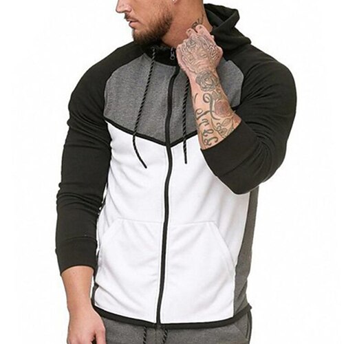 

Men's Full Zip Hoodie Jacket Color Block Zipper Pocket Daily Holiday Going out Other Prints Casual Streetwear Hoodies Sweatshirts White Gray Red