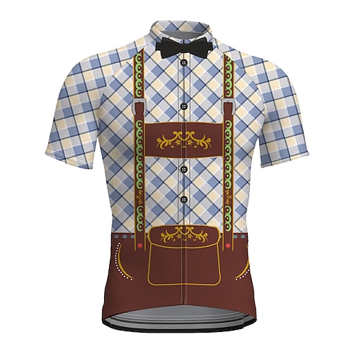 

21Grams Men's Cycling Jersey Short Sleeve Bike Top with 3 Rear Pockets Mountain Bike MTB Road Bike Cycling Breathable Quick Dry Moisture Wicking Reflective Strips Blue Plaid Checkered Polyester