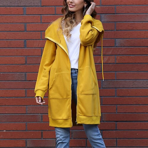 

Women's Hoodie Jacket Windproof Warm Outdoor Street Daily Going out Pocket Full Zip Zipper Hoodie Casual Solid Color Regular Fit Outerwear Long Sleeve Winter Fall Yellow Wine Fuchsia S M L XL XXL 3XL