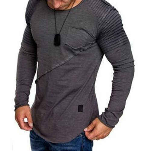 

Men's T shirt Tee Solid Color Crew Neck Street Casual Long Sleeve Tops Basic Fashion Classic Comfortable Dark Gray / Summer