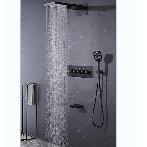 

Shower Faucet Rainfall Shower Head System 4-FunctionThermostatic Mixer valve Set - Multi Spray Shower Waterfall Contemporary Painted Finishes Mount Inside Brass Valve Bath Shower Mixer Taps