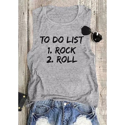 

Women's Tank Top Letter Daily Weekend Tank Top Camis Sleeveless Print Round Neck Casual Streetwear Gray S