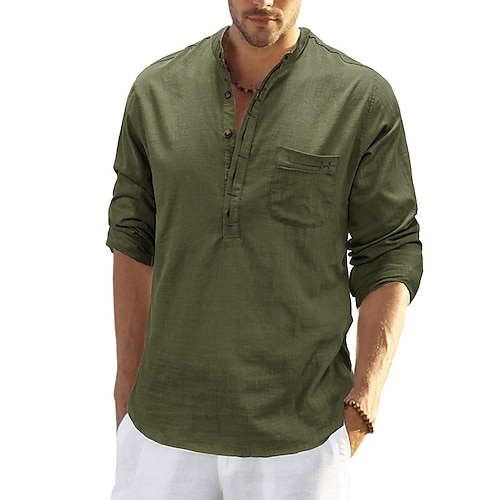 

Men's Henley Shirt Solid Color Henley Army Green Navy Blue Gray White Black Street Daily Long Sleeve Button-Down Print Clothing Apparel Fashion Casual Comfortable / Beach