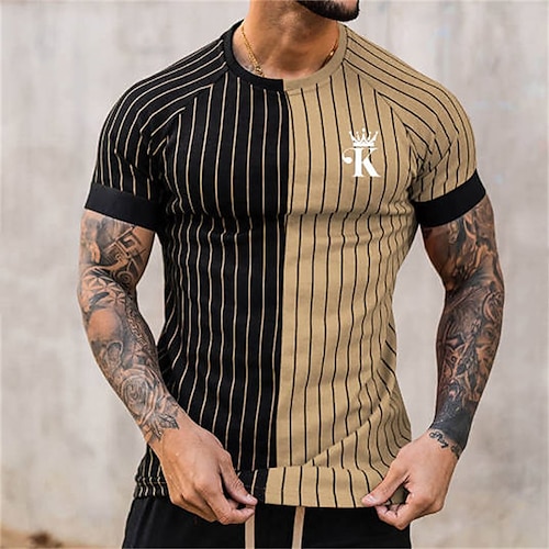 

Hombre Camiseta Graphic A Rayas Cuello Barco Calle Festivos Manga Corta Estampado Ropa Casual Cómodo
