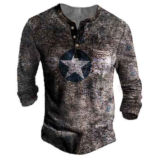 

Men's Henley Shirt Tee T shirt Tee 3D Print Graphic Patterned Star Henley Daily Sports Button-Down Print Long Sleeve Tops Designer Basic Casual Classic Dark Gray