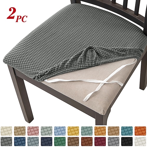 

Pack of 2 Jacquard Dining Chair Seat Cushion Slipcovers with Ties Elastic Removable Covers for Chair Seat Cushions in Dining Room and Kitchen