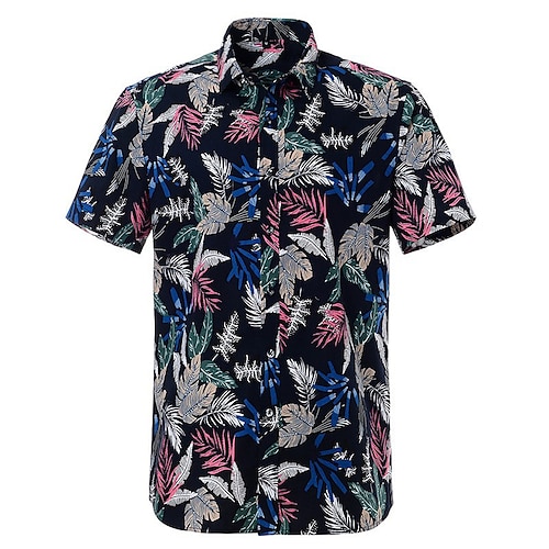 

Men's Shirt 3D Print Leaves Turndown Street Casual Button-Down Print Short Sleeve Tops Casual Fashion Hawaiian Breathable Black Beige