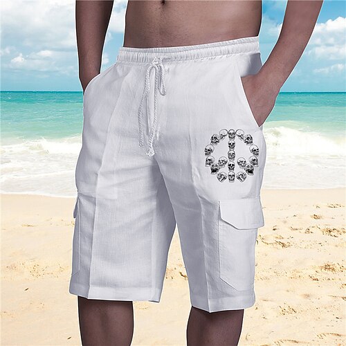 

Men's Designer Streetwear Shorts Beach Shorts Drawstring Elastic Waist Multiple Pockets Short Pants Casual Daily Micro-elastic Graphic Patterned Skull Breathable Soft Mid Waist White S M L XL XXL