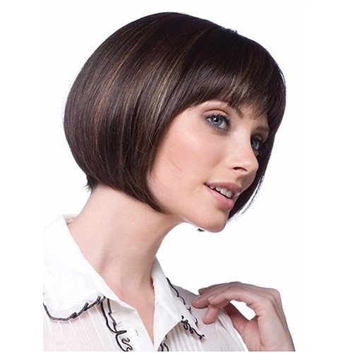 

Synthetic Wig Straight With Bangs Machine Made Wig Short A1 Synthetic Hair Women's Soft Classic Easy to Carry Brown Dark Brown Mixed Color / Daily Wear / Party / Evening