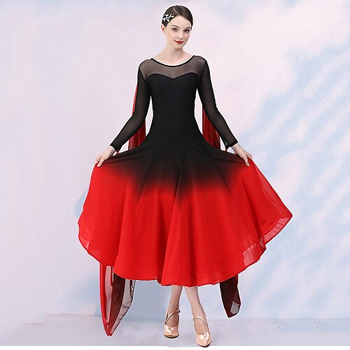 

ballroom dans Kjole Kombination Dame Træning Ydeevne Langærmet Net Spandex Chiffon