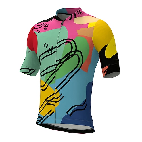 

21Grams Men's Cycling Jersey Short Sleeve Bike Top with 3 Rear Pockets Mountain Bike MTB Road Bike Cycling Breathable Quick Dry Moisture Wicking Reflective Strips Green Graffiti Polyester Spandex
