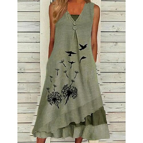 

Women's A Line Dress Midi Dress Green Sleeveless Floral Print Spring Summer V Neck Fashion Modern 2022 S M L XL XXL 3XL