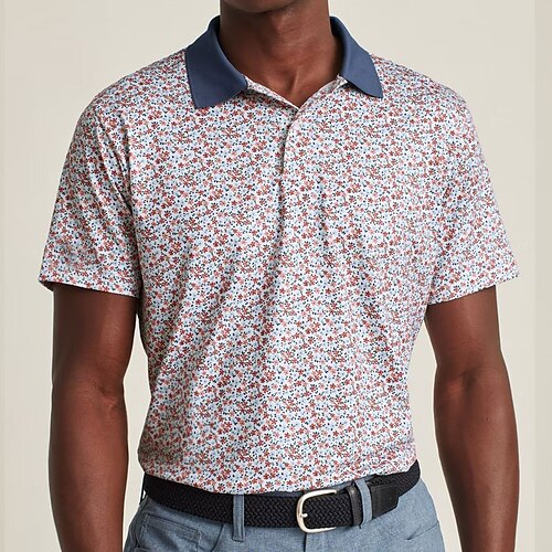 

Men's Collar Polo Shirt Golf Shirt Floral Turndown Blue 3D Print Outdoor Street Short Sleeves Button-Down Print Clothing Apparel Fashion Casual Breathable / Summer / Spring / Summer