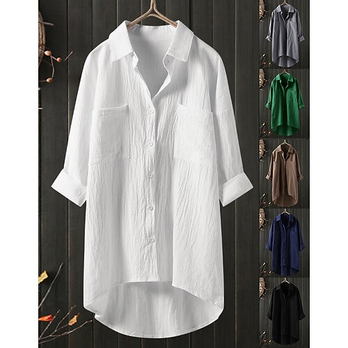 

Women's Shirt Plain Casual Daily Weekend Shirt Long Sleeve Patchwork Shirt Collar Vintage Casual Cotton Green White Black S