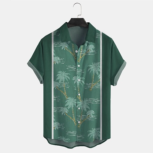 

Men's Shirt Graphic Shirt Tree Turndown Dark Green Print Street Daily Short Sleeve Button-Down Print Clothing Apparel Fashion Designer Casual Breathable