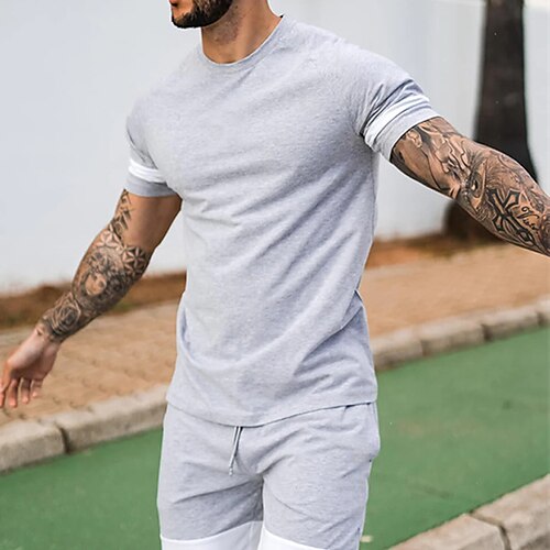 

Men's T shirt Tee Solid Color Crew Neck Street Daily Short Sleeve Tops Casual Comfortable Light gray / Summer / Summer
