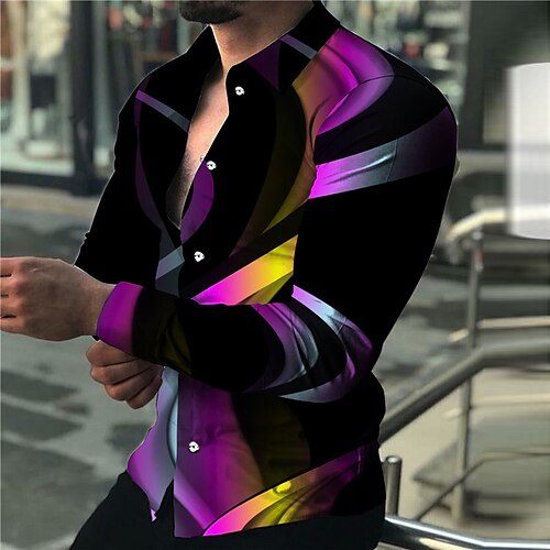 

Men's Shirt Graphic Shirt Gradient Turndown Black 3D Print Outdoor Street Long Sleeve Button-Down Print Clothing Apparel Fashion Designer Casual Breathable