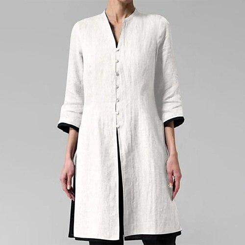 

Women's Shirt Dress Mini Dress Blue Orange Gray 3/4 Length Sleeve Pure Color Button Winter Fall Autumn V Neck Mature Weekend Loose Fit 2022 S M L XL XXL 3XL 4XL 5XL