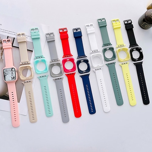 

1PC Smart Watch Band Compatible with Apple iWatch Series 8 7 6 5 4 3 2 1 SE SmartWatch Band with Case for iWatch Smartwatch Strap Wristband Silicone Matte Adjustable Classic Clasp