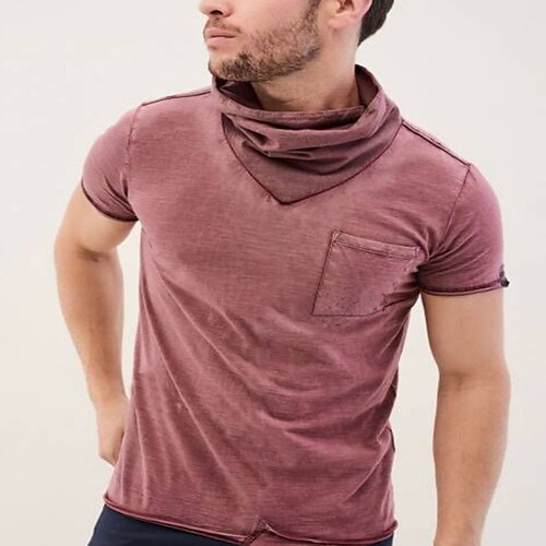 

Men's T shirt Tee Solid Color Turtleneck Street Casual Patchwork Short Sleeve Tops Basic Fashion Classic Comfortable Pink / Summer