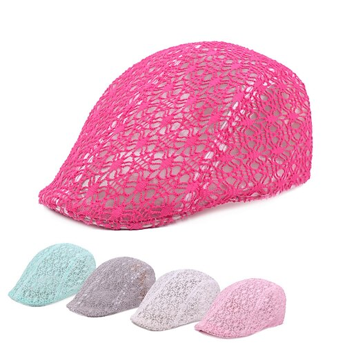 

8 Colors Lace Beret Caps for Women Mesh Peaked Cap Summer Travel Sun Hats Breathable Sunshade Forward Cap