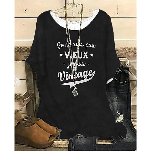 

Women's Plus Size Tops Blouse Shirt Letter Print Short Sleeve Crewneck Streetwear Daily Vacation Polyester Spring Summer Green Black