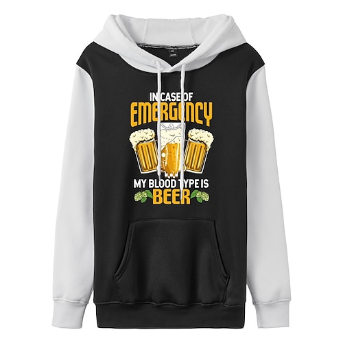 

Women's Pullover Hoodie Sweatshirt Text Oktoberfest Beer Beer Front Pocket Print Daily Sports Hot Stamping Active Streetwear Hoodies Sweatshirts Black And White White Black
