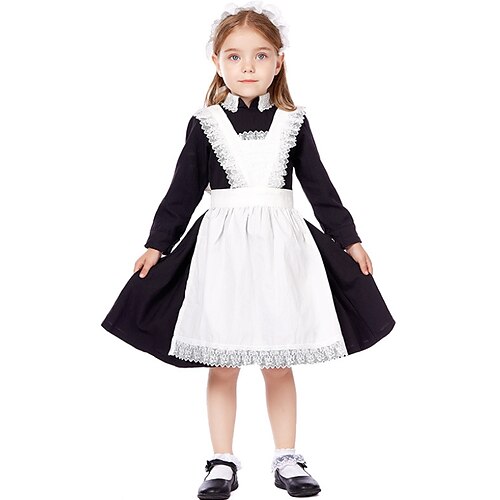 

Kids Little Girls' Dress Plain A Line Dress Halloween Performance Pleated Lace Black Blue Knee-length Long Sleeve Cute Sweet Dresses Halloween Summer Regular Fit 3-10 Years
