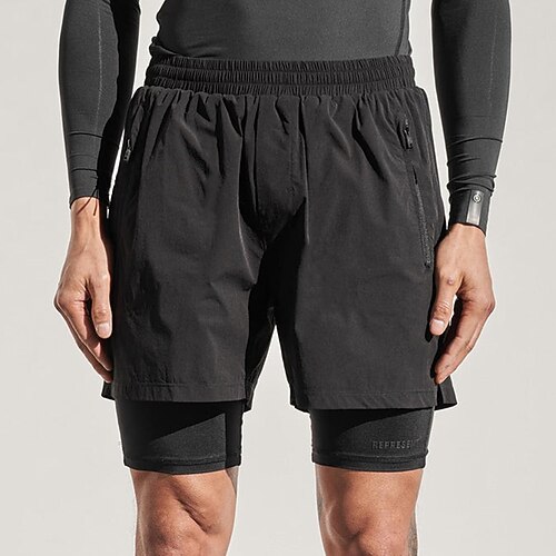 

Men's Running Shorts Compression Shorts 2 in 1 Split Base Layer Athletic Breathable Quick Dry Moisture Wicking Fitness Running Active Training Sportswear Activewear Solid Colored Black Gray