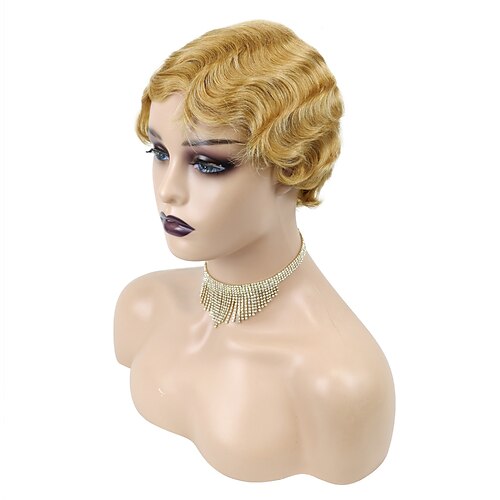 

Short Wigs Human Hair For Black Women Machine Made Wig Brazilian Finger Wave Wig Short Pixie Cut Wig Natural Color Glueless