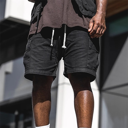 

Homme Short Cargo Short Cordon Taille elastique Multi poche Couleur unie Confort Respirable Court Sport extérieur Casual du quotidien Mode Vêtement de rue Vert militaire Noir Micro-élastique