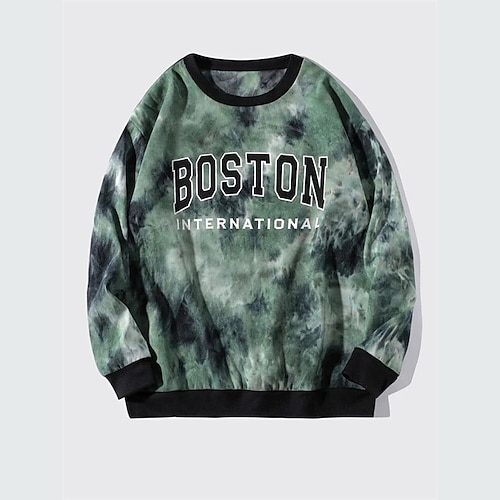 

Men's Sweatshirt Pullover Green Crew Neck Graphic Letter Tie Dye Print Daily Sports Streetwear 3D Print Casual Big and Tall Athletic Spring Summer Clothing Apparel Hoodies Sweatshirts Long Sleeve