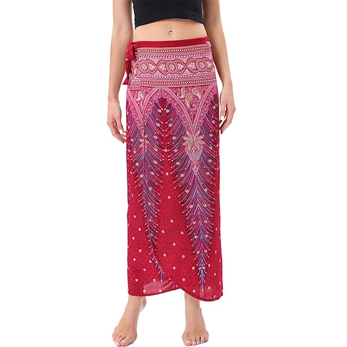 

Women's Skirt Maxi Viscose Green Blue Wine Red Skirts Summer Print Boho Long Hippie Gypsy Casual Daily Weekend One-Size