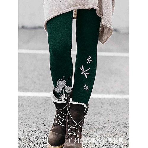 

Women's Tights Leggings Green Purple Brown Mid Waist Casual / Sporty Athleisure Leisure Sports Weekend Print Stretchy Full Length Comfort Butterfly S M L XL XXL / Skinny