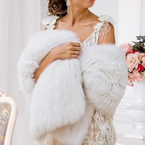 

Shawl & Wrap Faux Fur Wraps Shawls Women's Wrap Ladies Bridal Sleeveless Faux Fur Wedding Wraps With Pure Color For Wedding Fall & Winter