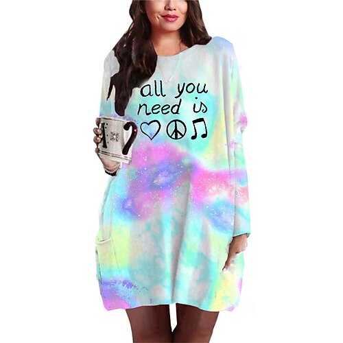 

Women's Plus Size Casual Dress Tie Dye Crew Neck Print Long Sleeve Fall Spring Casual Short Mini Dress Causal Daily Dress