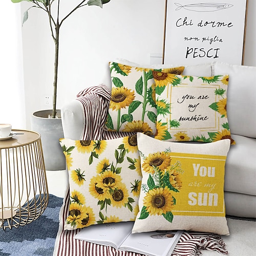 

Autumn Sunflower Double Side Cushion Cover 4PC Soft Decorative Square Throw Pillow Cover Cushion Case Pillowcase for Bedroom Livingroom Superior Quality Machine Washable Indoor Cushion for Sofa Couch Bed Chair