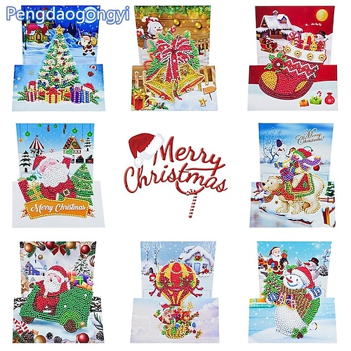 

8pcs Christmas Tree Santa Claus Snowman Card 3D Pop-Up Cards Congratulations Cards for Gift Decoration Party 3D with Envelope 125.9 inch Paper