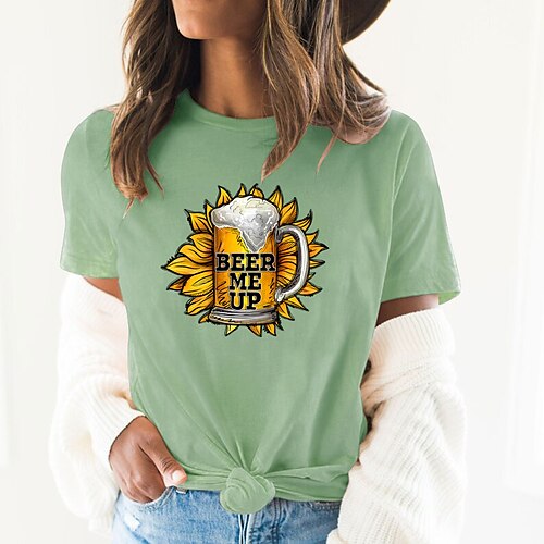 

Women's T shirt Tee Graphic Patterned Sunflower Letter Daily Going out Weekend T shirt Tee Short Sleeve Print Round Neck Basic Essential 100% Cotton Green White Black S