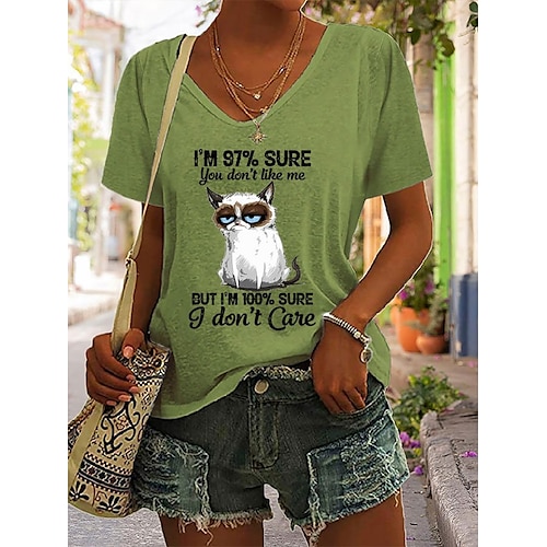 

Mulheres Camiseta Verde Cáqui Cinzento Gráfico Letra Patchwork Manga Curta Casual Diário Básico Decote V Padrão S