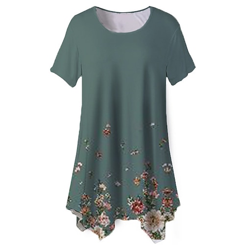 

Women's Plus Size Tops Blouse Shirt Floral Print Short Sleeve Crewneck Streetwear Daily Going out Polyester Spring Summer Green Gray