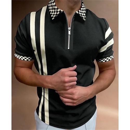 

Per uomo POLO Camicia da golf Golf A quadri Collo ripiegabile Bianco Nero Stampa 3D Strada Giornaliero Manica corta Cerniera 3D Abbigliamento Di tendenza Informale Traspirante Comodo / Spiaggia